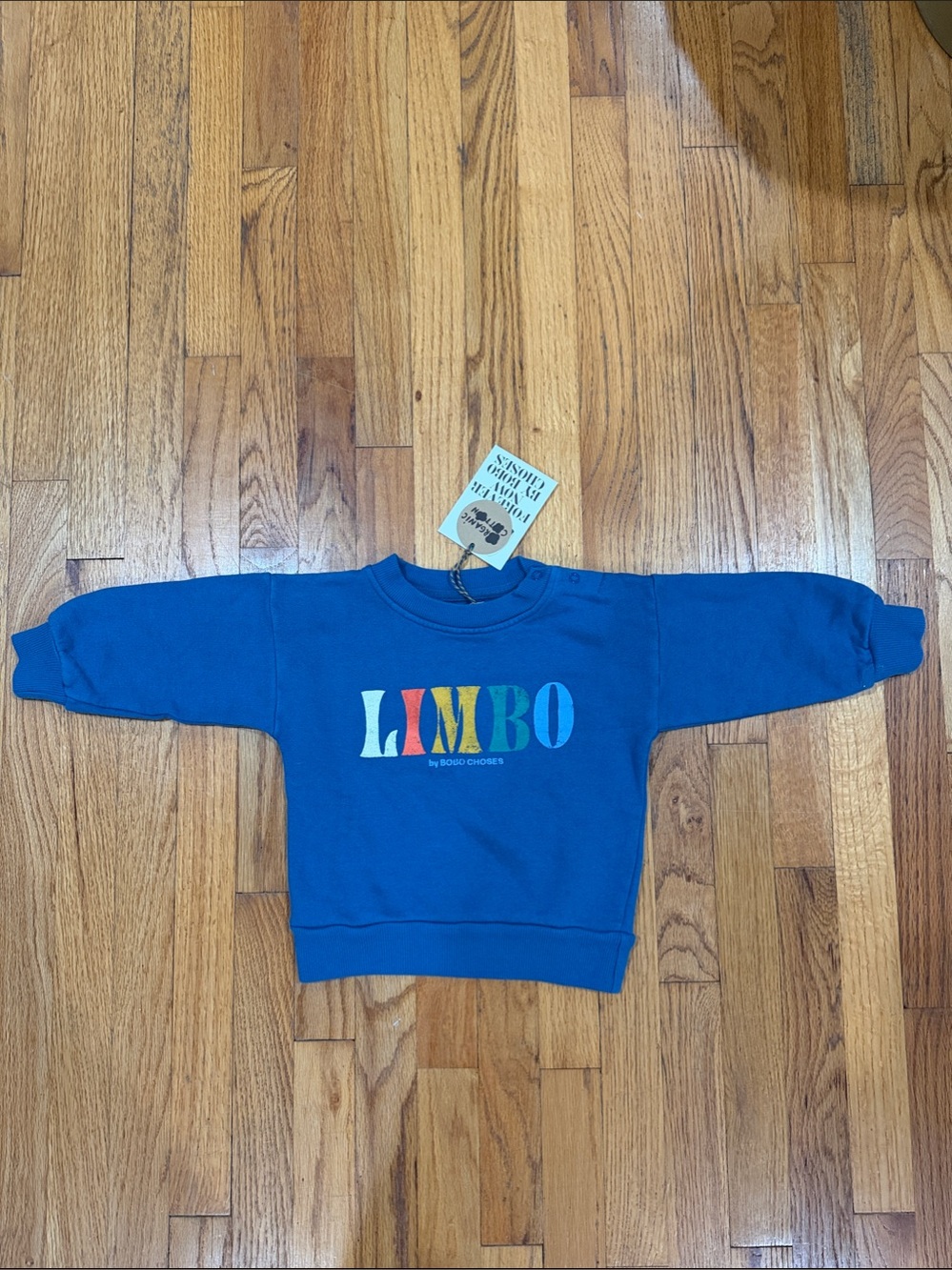 Bobo Choses Blue 'LIMBO' Multicolor Lettering Sweatshirt